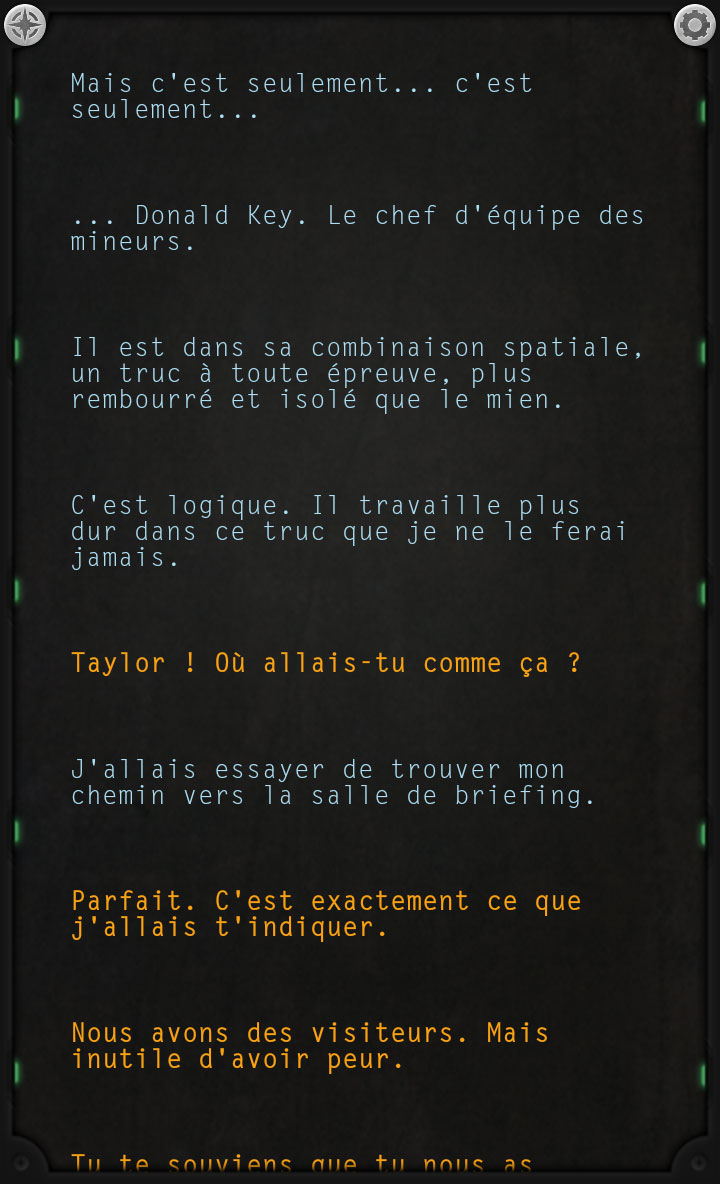 Dialogue entre Taylor et un personnage dans le jeu Lifeline disponible sur Android