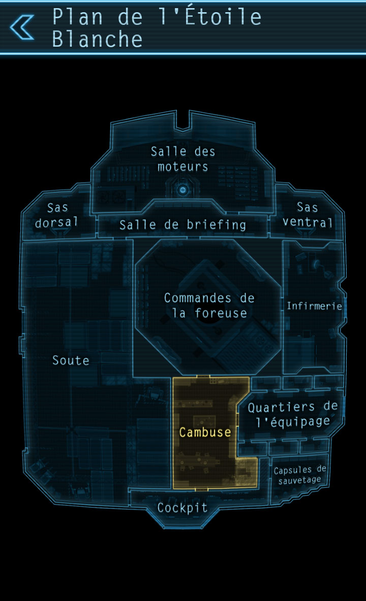 Plan du vaisseau centré sur la cambuse dans le jeu Lifeline